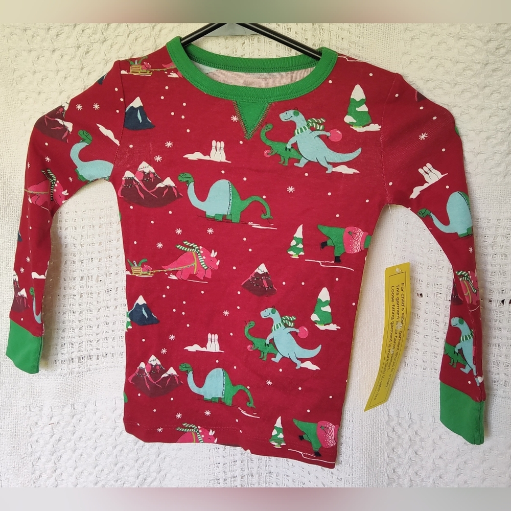 Winter Dinosaurs Skating Long Sleeve Sleep Shirt Size 4 100% Cotton